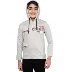 Boy's Cotton Printeded Hooded Neck Hoodies (Grey )