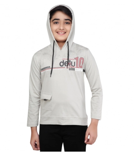 Boy's Cotton Printeded Hooded Neck Hoodies (Grey )