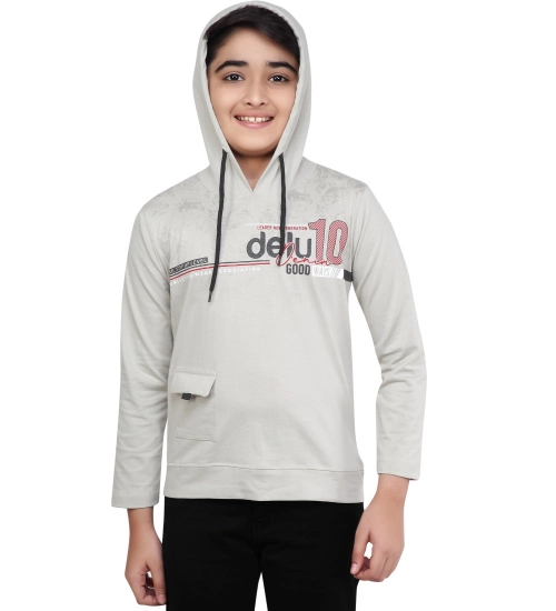 Boy's Cotton Printeded Hooded Neck Hoodies (Grey )