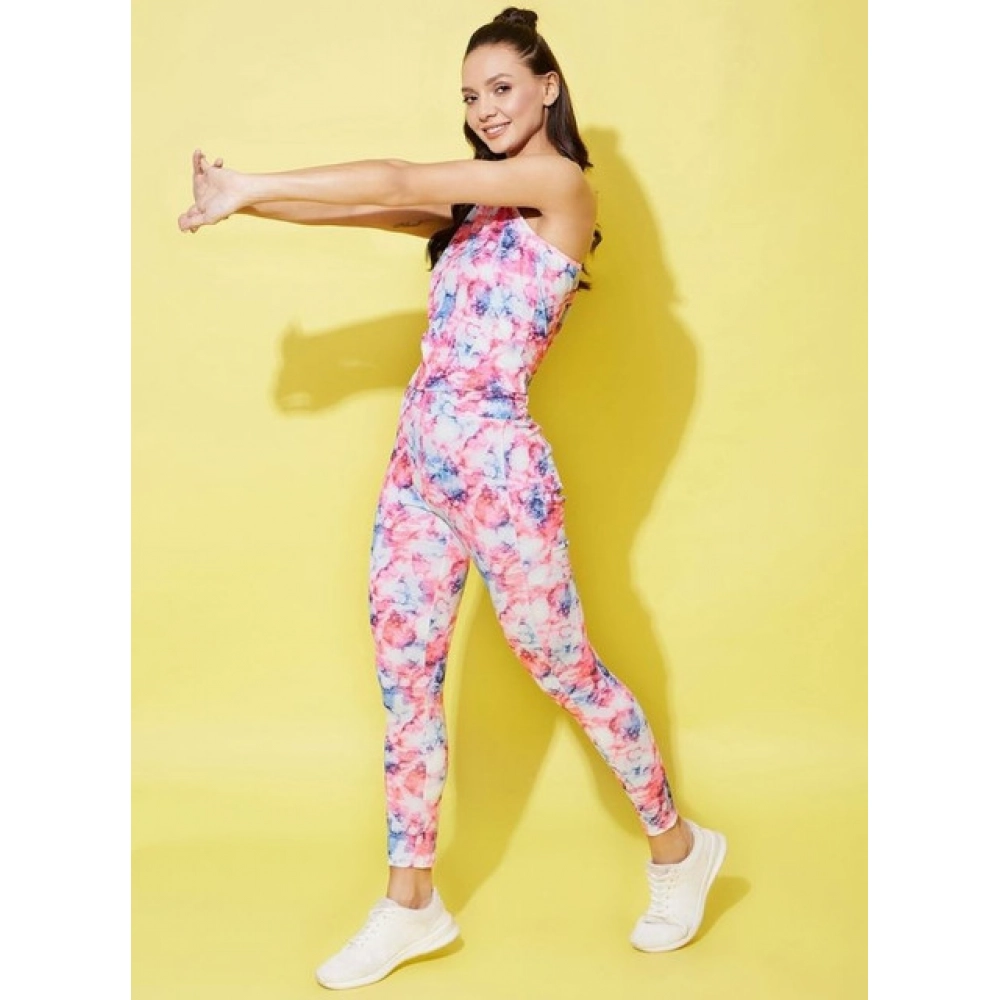 Women's Polyester Lycra Printed Sleeveless Active Wear (Multicolor)