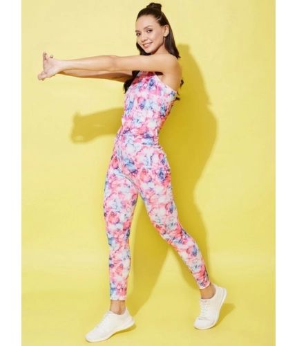 Women's Polyester Lycra Printed Sleeveless Active Wear (Multicolor)
