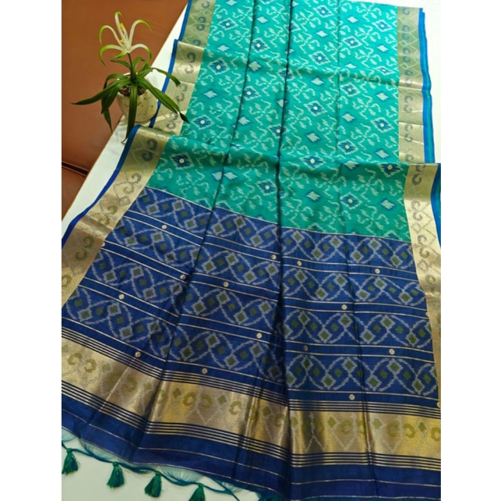 Women's Raw Silk Ikkat Saree With Unstitched Blouse 5.5Mtr (Sky Blue) Women's Raw Silk Ikkat Saree With Unstitched Blouse 5.5Mtr (Sky Blue)