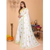 Women's Linen Cotton Printed Saree With Unstitched Blouse 5.5Mtr (White)