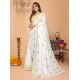 Women's Linen Cotton Printed Saree With Unstitched Blouse 5.5Mtr (White)