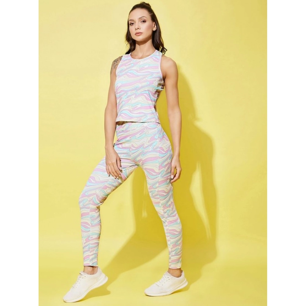 Women's Polyester Lycra Printed Sleeveless Active Wear (Multicolor)