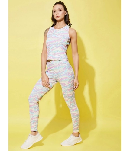 Women's Polyester Lycra Printed Sleeveless Active Wear (Multicolor)