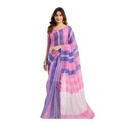 Women's Linen Cotton Printed Ready To Wear Saree With Unstitched Blouse 5.5 Mtr (Pink)