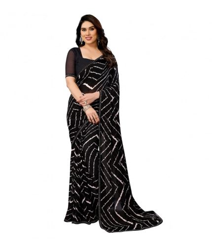 Women's Georgette Printed Saree With Unstitched Blouse 5.5Mtr (Black)