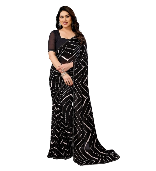 Women's Georgette Printed Saree With Unstitched Blouse 5.5Mtr (Black)