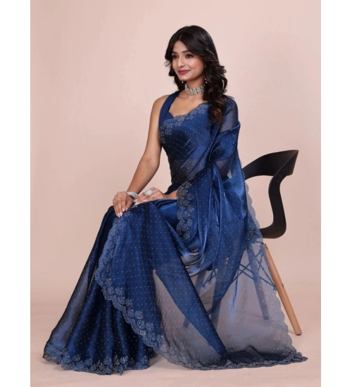 Women's Jimmy choo Embellished Bollywood Saree With Unstitched Blouse 5.5Mtr (Blue) Women's Jimmy choo Embellished Bollywood Saree With Unstitched Blouse 5.5Mtr (Blue)