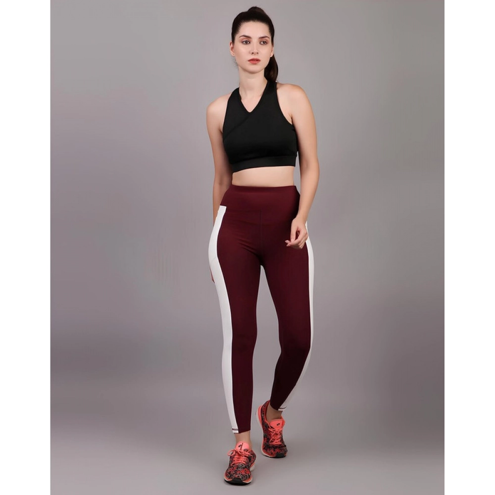 Dropship Women's Polyester Solid Ankle length High Waisted Tights (Maroon)