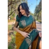 Women's Soft Lichi Silk Printed Saree With Unstitched Blouse 5.5Mtr (Mustard )