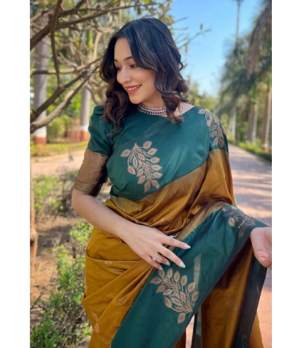 Women's Soft Lichi Silk Printed Saree With Unstitched Blouse 5.5Mtr (Mustard ) Women's Soft Lichi Silk Printed Saree With Unstitched Blouse 5.5Mtr (Mustard )