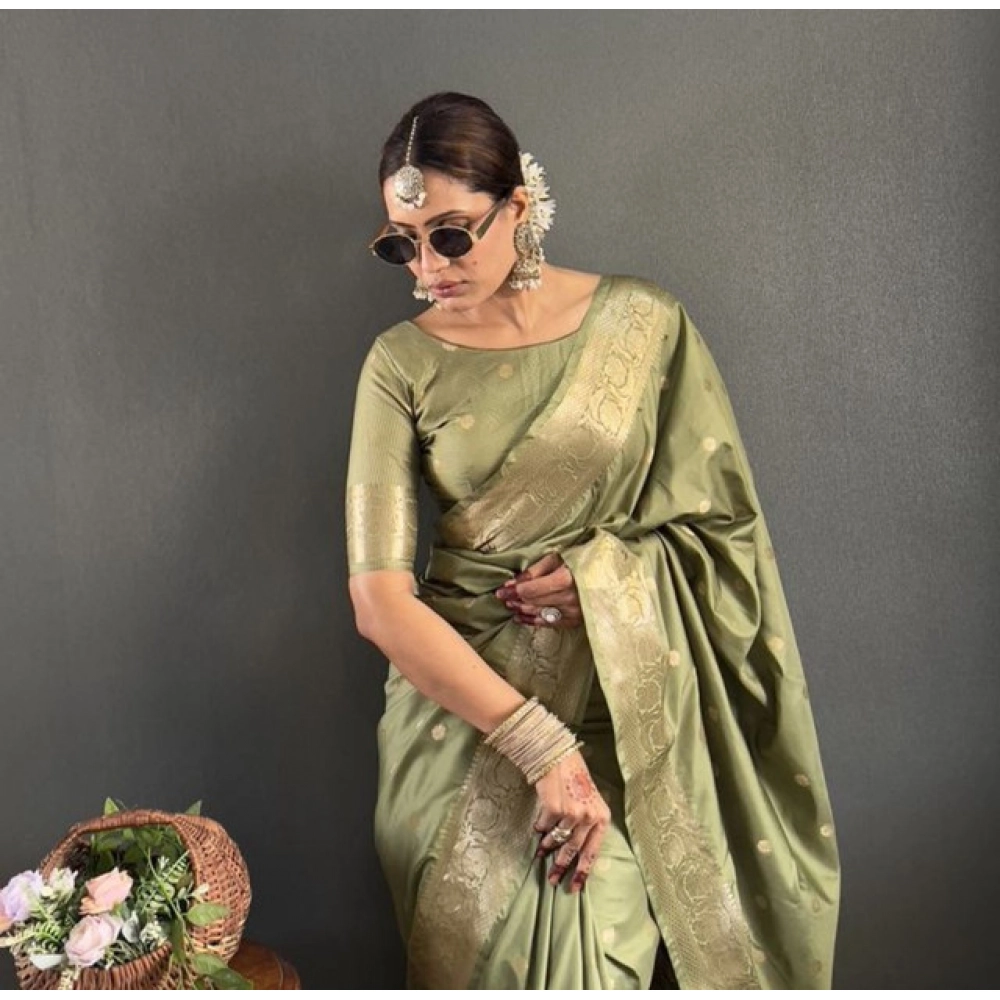 Women's Satin Printed Saree With Unstitched Blouse 5.5Mtr (Green) Women's Satin Printed Saree With Unstitched Blouse 5.5Mtr (Green)