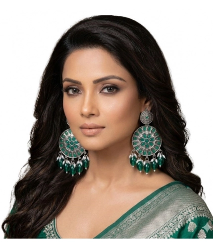 Women's Zinc Alloy Gold Plated Chandbali Earrings (Multicolor)