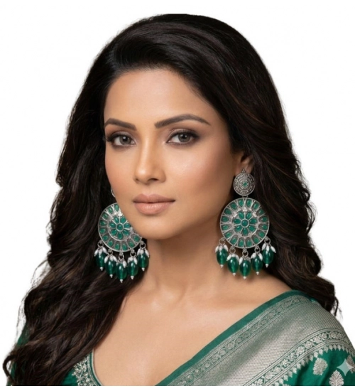 Women's Zinc Alloy Gold Plated Chandbali Earrings (Multicolor)