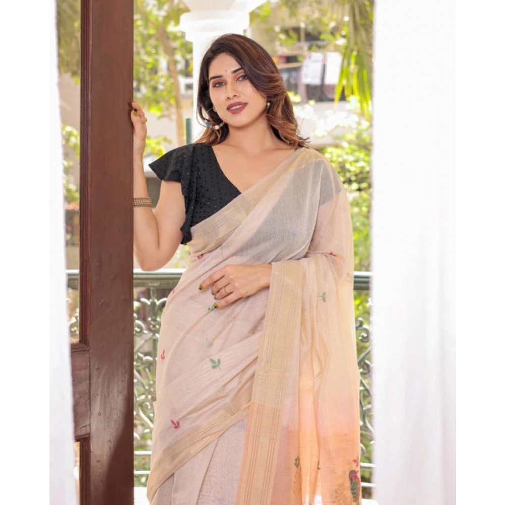 Women's Blended_Cotton Woven_Motifs Saree With Unstitched Blouse 5.5Mtr (Peach)