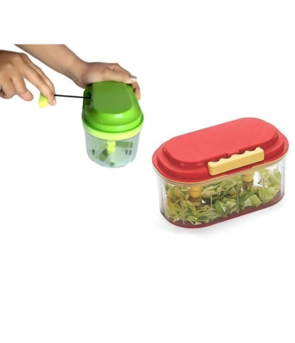 Pack Of 2_Twin Bowl Dual-Blade Hand Chopper | Manual Food Processor for Vegetables And Fruits (Color: Assorted )