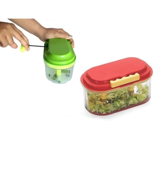 Pack Of 2_Twin Bowl Dual-Blade Hand Chopper | Manual Food Processor for Vegetables And Fruits (Color: Assorted )