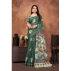 Women's Linen Printed Saree With Unstitched Blouse 5.5Mtr (Dark Green) Women's Linen Printed Saree With Unstitched Blouse 5.5Mtr (Dark Green)