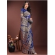 Women's Silk Printed Saree With Unstitched Blouse 5.5Mtr (Navy Blue)