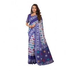 Women's Linen Cotton Printed Ready To Wear Saree With Unstitched Blouse 5.5 Mtr (Blue)
