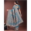 Women's Silk Printed Saree With Unstitched Blouse 5.5Mtr (Teal)