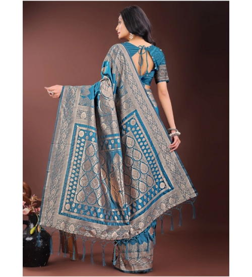 Women's Silk Printed Saree With Unstitched Blouse 5.5Mtr (Teal)