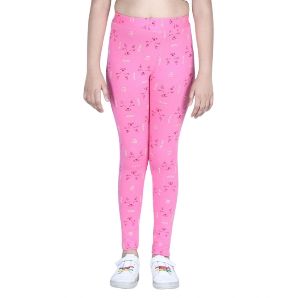 Girl's Cotton Lycra Printed Elasticated Leggings (Pink) Girl's Cotton Lycra Printed Elasticated Leggings (Pink)