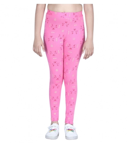 Girl's Cotton Lycra Printed Elasticated Leggings (Pink) Girl's Cotton Lycra Printed Elasticated Leggings (Pink)