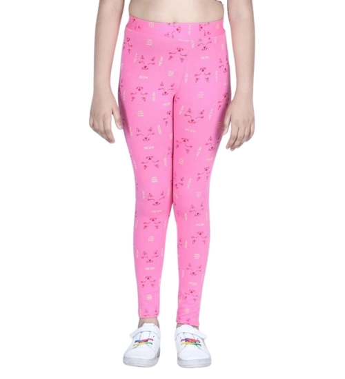 Girl's Cotton Lycra Printed Elasticated Leggings (Pink) Girl's Cotton Lycra Printed Elasticated Leggings (Pink)
