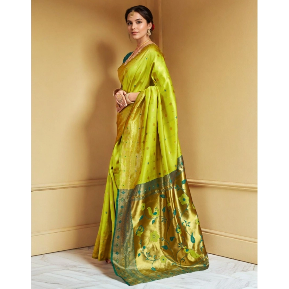 Women's Silk Blend Zari Weaving Saree With Unstitched Blouse 5.5Mtr (Lime-Green) Women's Silk Blend Zari Weaving Saree With Unstitched Blouse 5.5Mtr (Lime-Green)