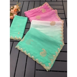 Women's Digital Printed  Geogette Saree With Unstitched Blouse (Light Green, 5-6 Mtrs)