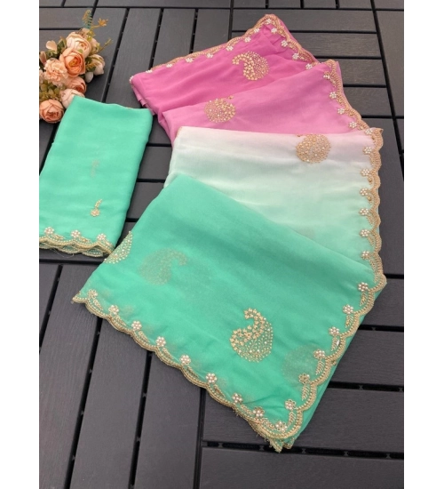 Women's Digital Printed  Geogette Saree With Unstitched Blouse (Light Green, 5-6 Mtrs)