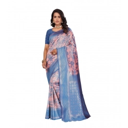 Women's Banarasi Silk Jaquard Woven Saree With Unstitched Blouse 5.5Mtr (Pink)