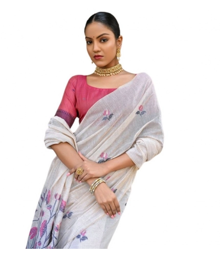 Women's Blended_Cotton Floral Weaving Pattern Saree With Unstitched Blouse 5.5Mtr (Blue) Women's Blended_Cotton Floral Weaving Pattern Saree With Unstitched Blouse 5.5Mtr (Blue)
