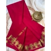 Women's Crepe Chit Pallu Solid Saree With Unstitched Blouse 5.5Mtr (Red) Women's Crepe Chit Pallu Solid Saree With Unstitched Blouse 5.5Mtr (Red)