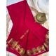 Women's Crepe Chit Pallu Solid Saree With Unstitched Blouse 5.5Mtr (Red)