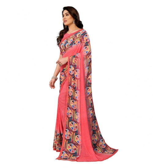 Women's Georgette Printed Saree With Unstitched Blouse 5.5Mtr (Pink)
