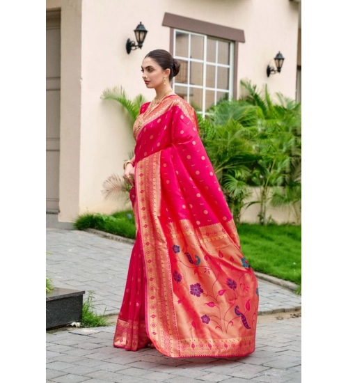 Women's Silk Blend Zari Woven Saree With Unstitched Blouse 5.5Mtr (Red)