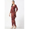Women's Casual Crepe 3-4th Sleeves Cord Set (Maroon)