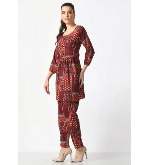 Women's Casual Crepe 3-4th Sleeves Cord Set (Maroon) Women's Casual Crepe 3-4th Sleeves Cord Set (Maroon)
