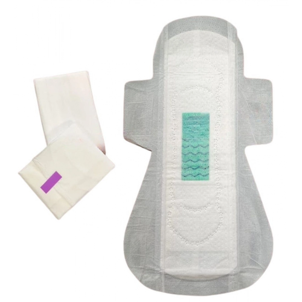 Pack of_12 Pcs Cotton Green wave Anion Sanitary Pads with Wings (White)