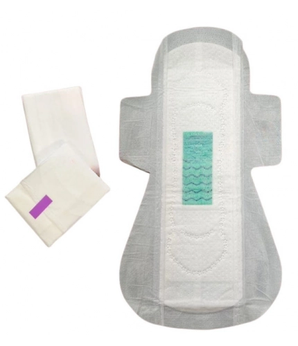 Pack of_12 Pcs Cotton Green wave Anion Sanitary Pads with Wings (White)