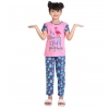 Girl's Cotton Hosiery Printed Night Suit Set (Pink-Blue)