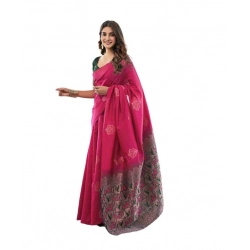 Women's Soft Lichi Silk Printed Saree With Unstitched Blouse 5.5Mtr (Pink)