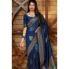 Women's Litchi silk Printed Saree With Unstitched Blouse (Blue)