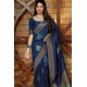 Women's Litchi silk Printed Saree With Unstitched Blouse (Blue)