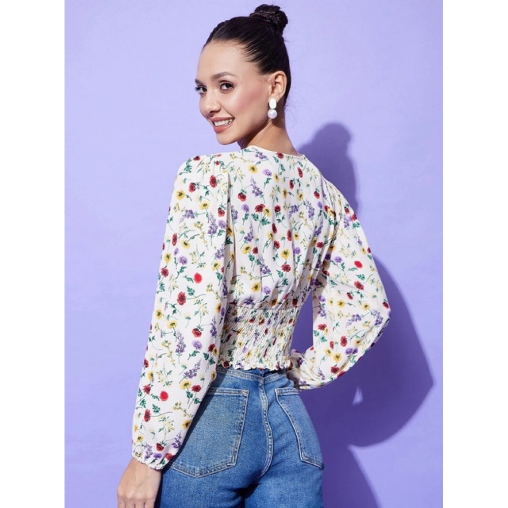 Women's Polyester Floral Long Sleeves Top (Multicolor)