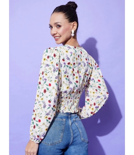 Women's Polyester Floral Long Sleeves Top (Multicolor)